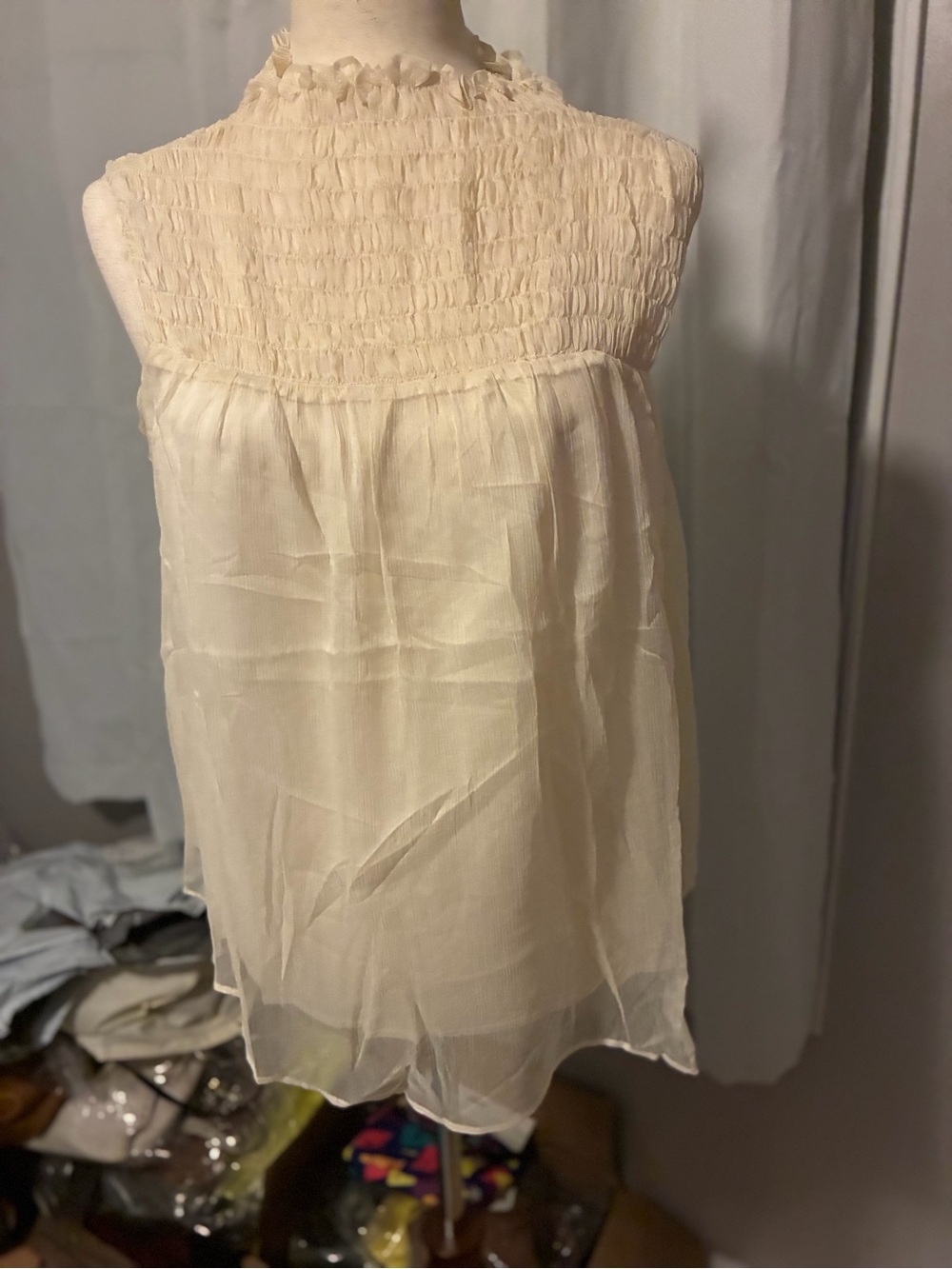 Anthropologie Cream Strapless Smocked Yoke
